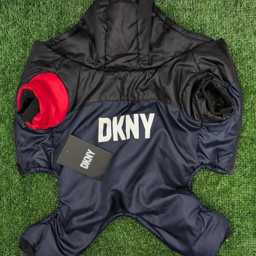 DKNY Color Block Navy Blue Red Puffer One‎ Piece Romper Jumpsuit Small Dog - New